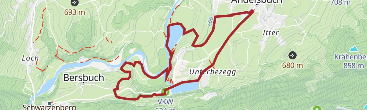 Route map: Andelsbuch | Wege zum Wasser – Kraftwerk Andelsbuch mit Stauseen